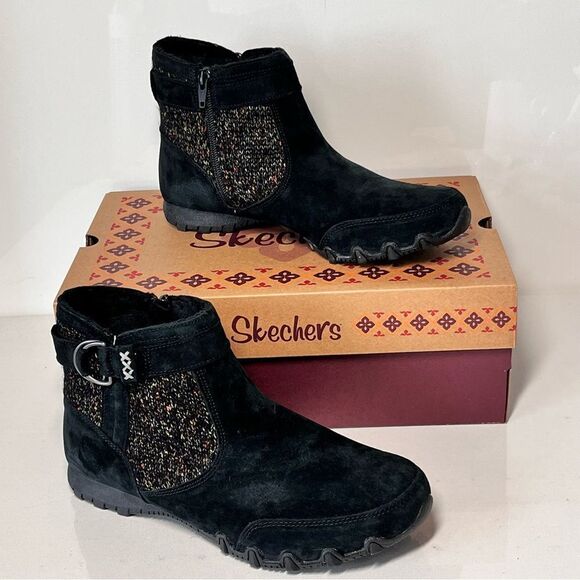 Skechers Bikers High Grade Lite Suede & Sweater Knit Ankle Boot - Picture 1 of 7